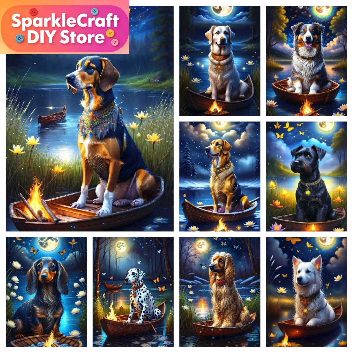 Art Craft Animals - 1pc frameless Starry Night Dachshund Full