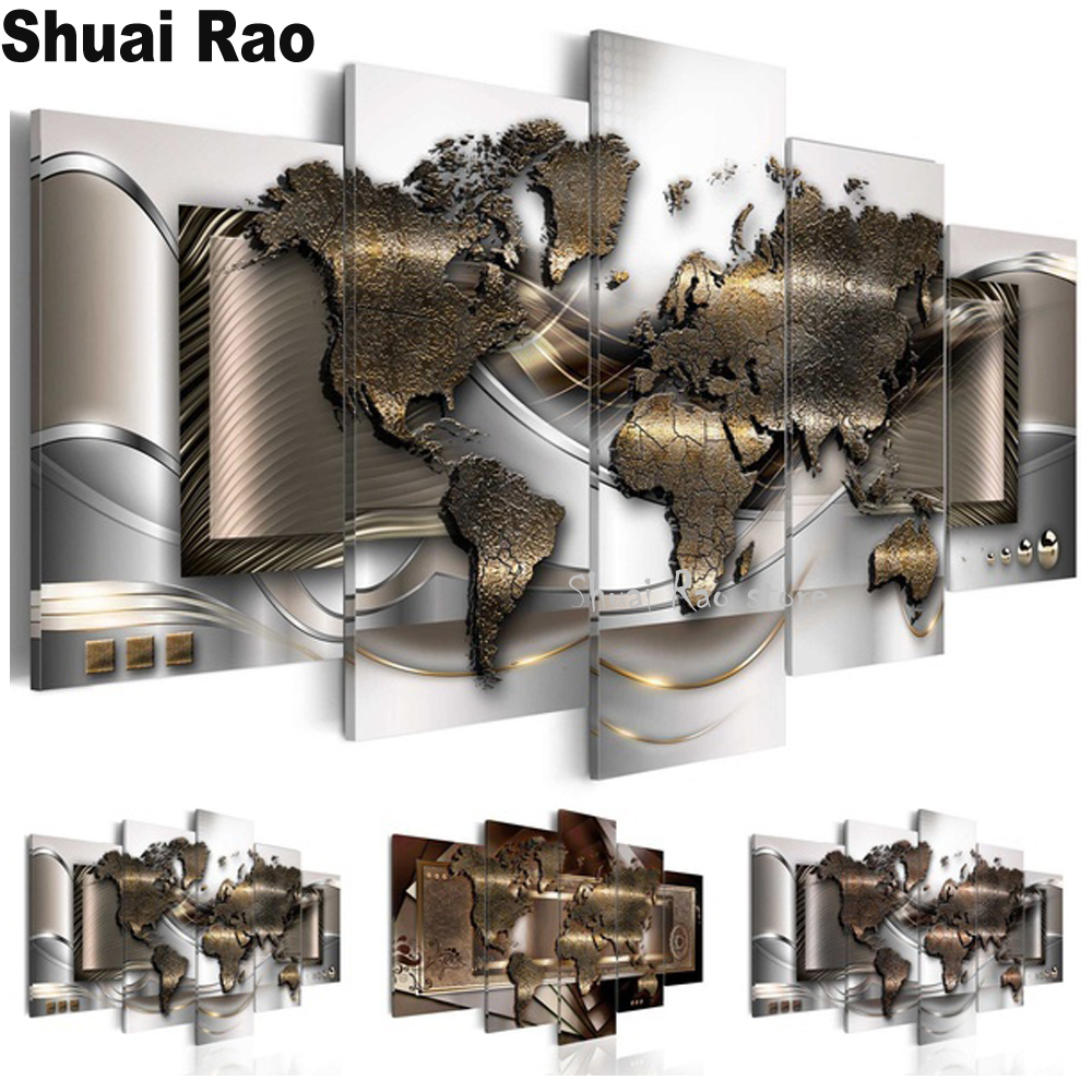 5 Panel World Map Modular Diam – Art And Craft Valentine Bewertung und Preis